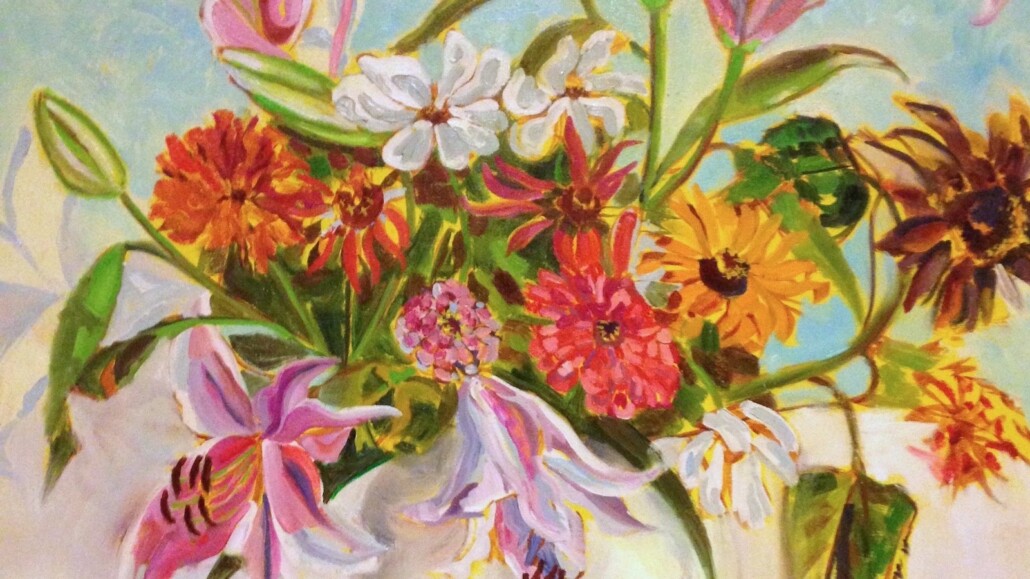 Kathryn Lewis, Big Bunch of Flowers. Oil on stretched canvas, 91 x 91cm.