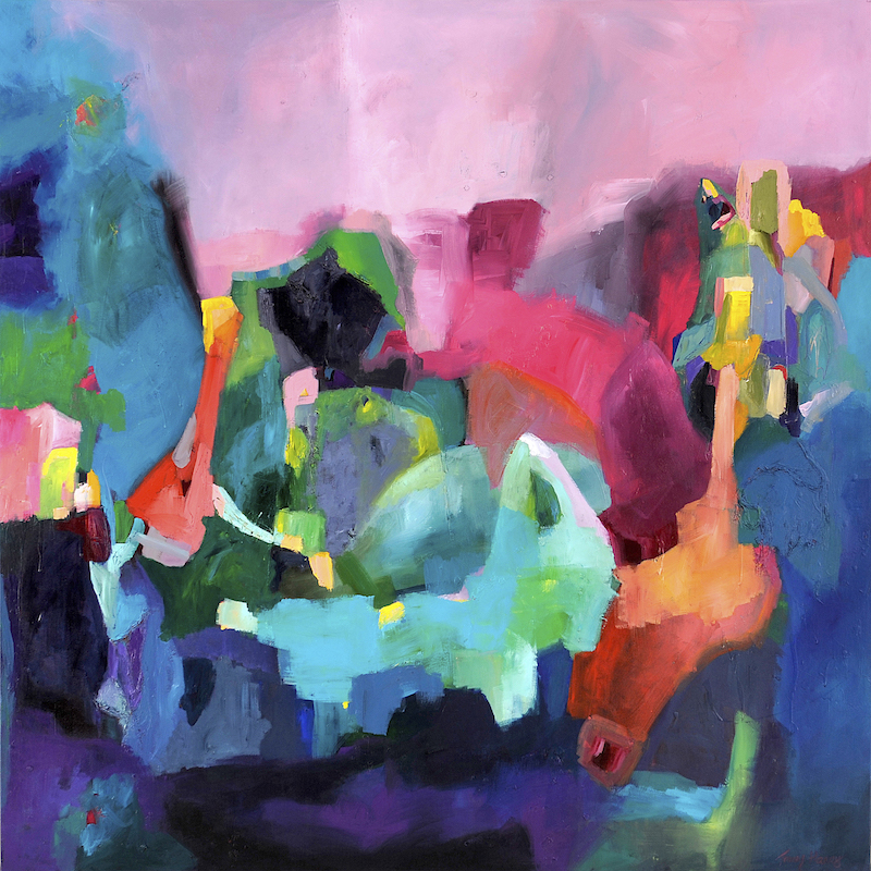 Tracey Harvey, AINT NO MOUNTAIN HIGH ENOUGH. Mixed media on canvas, 152 x 152cm.