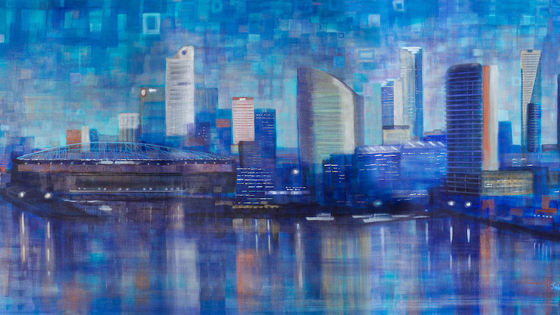 Jennifer Webb, Docklands. Acrylic on linen, 91.5 x 183cm.