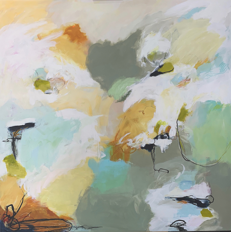 Lorna Ballantyne Epps, Softly Softly. Acrylic and oil pastel on birch panel, 102 x 102cm.