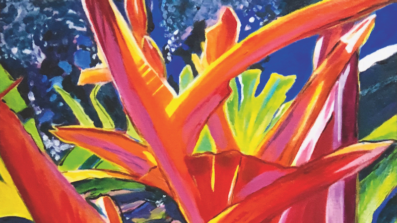 Sylvia Ditchburn, Tropical Garden with Crab Claw. Acrylic on canvas, 61 x 45cm.
