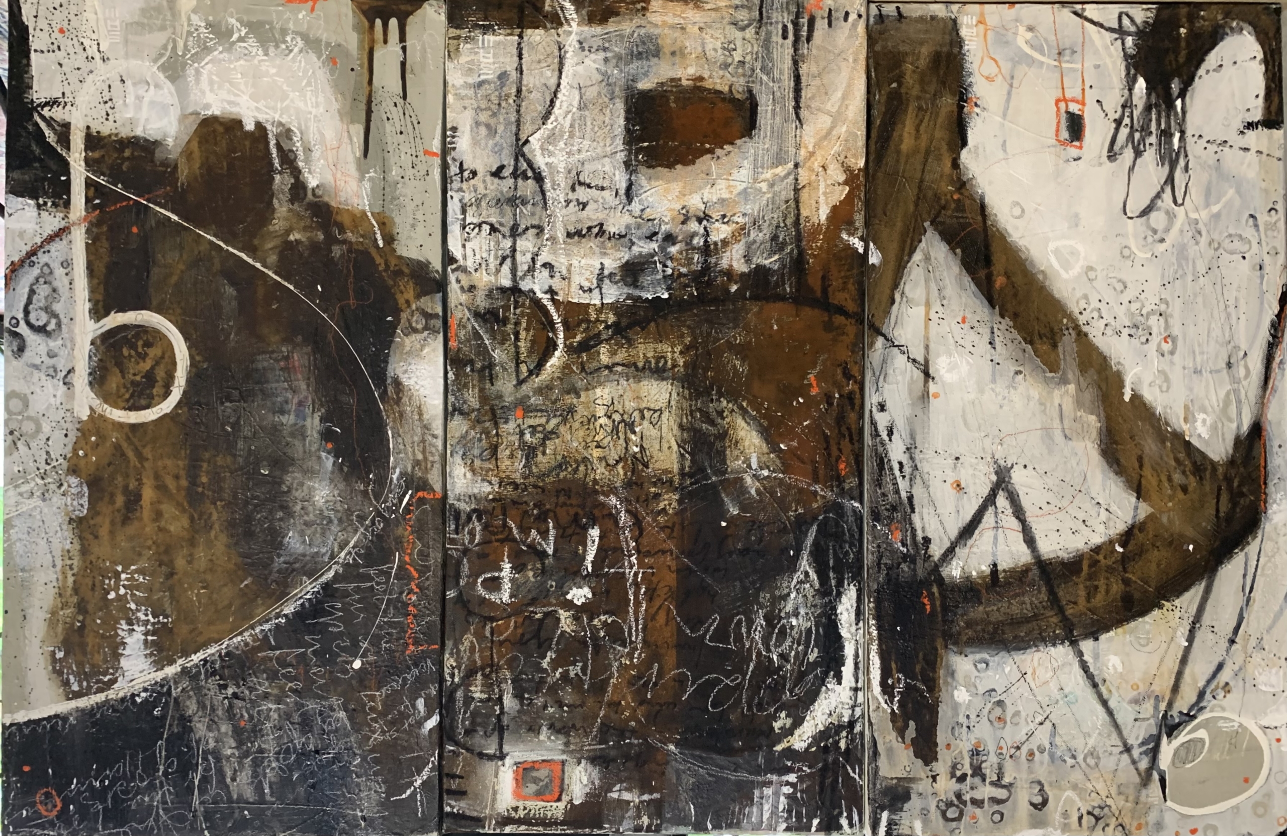Scorched (triptych), mixed media on canvas by Samantha Gardiner