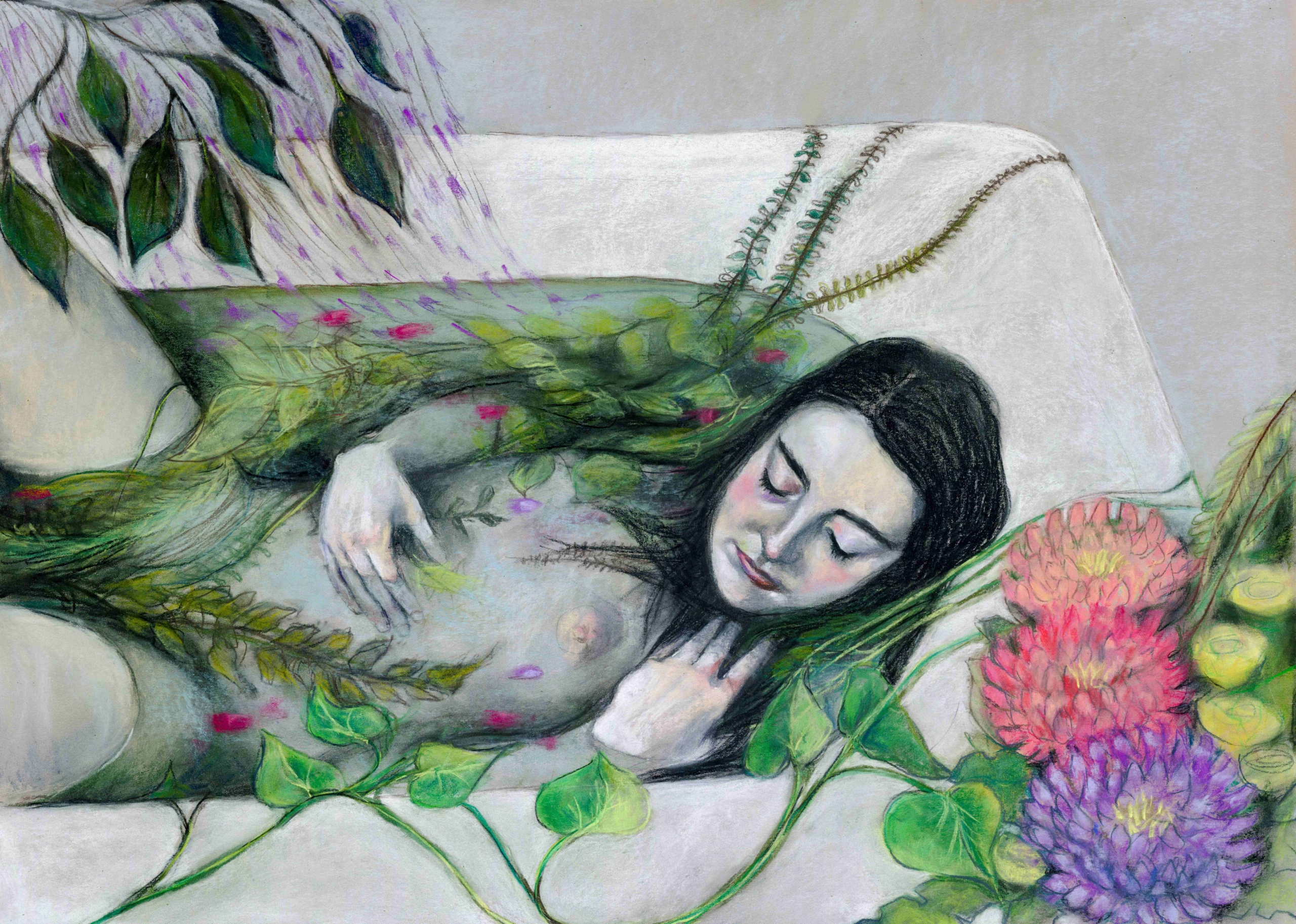 Ophelia in the Bath #2, drawing by Laini Eckardt