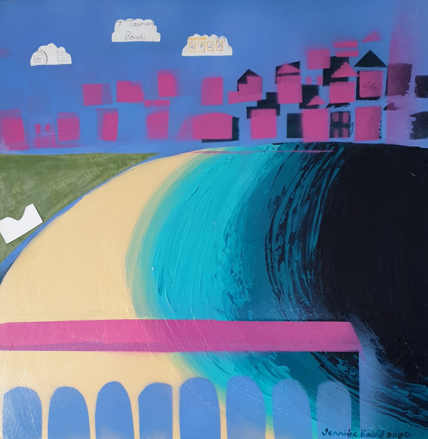 Bondi Beach Looking North, mixed media painting by Jennifer Baird - Art ...