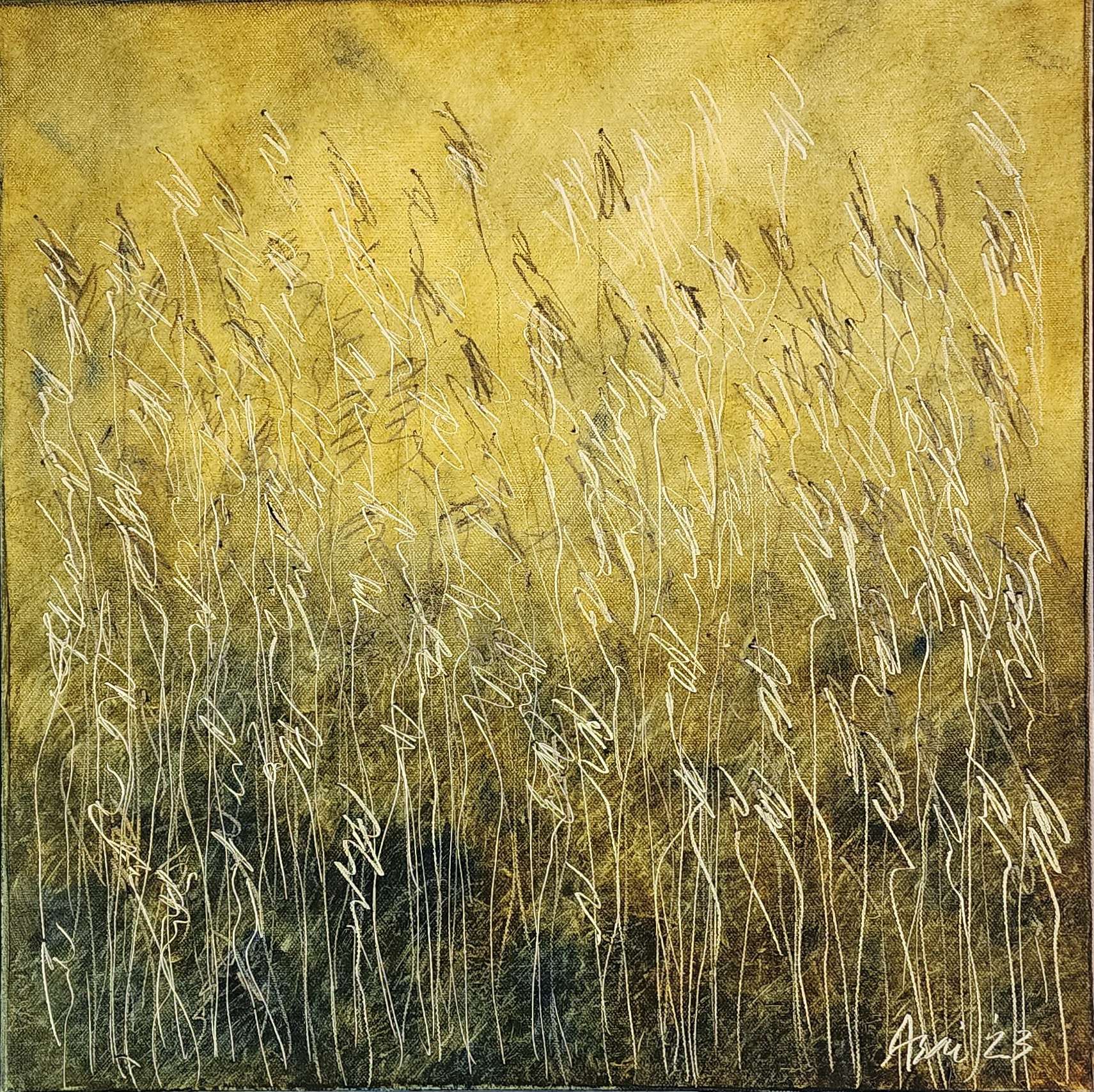 Small Grasses II, oil and graphite on canvas by Pamela Asai