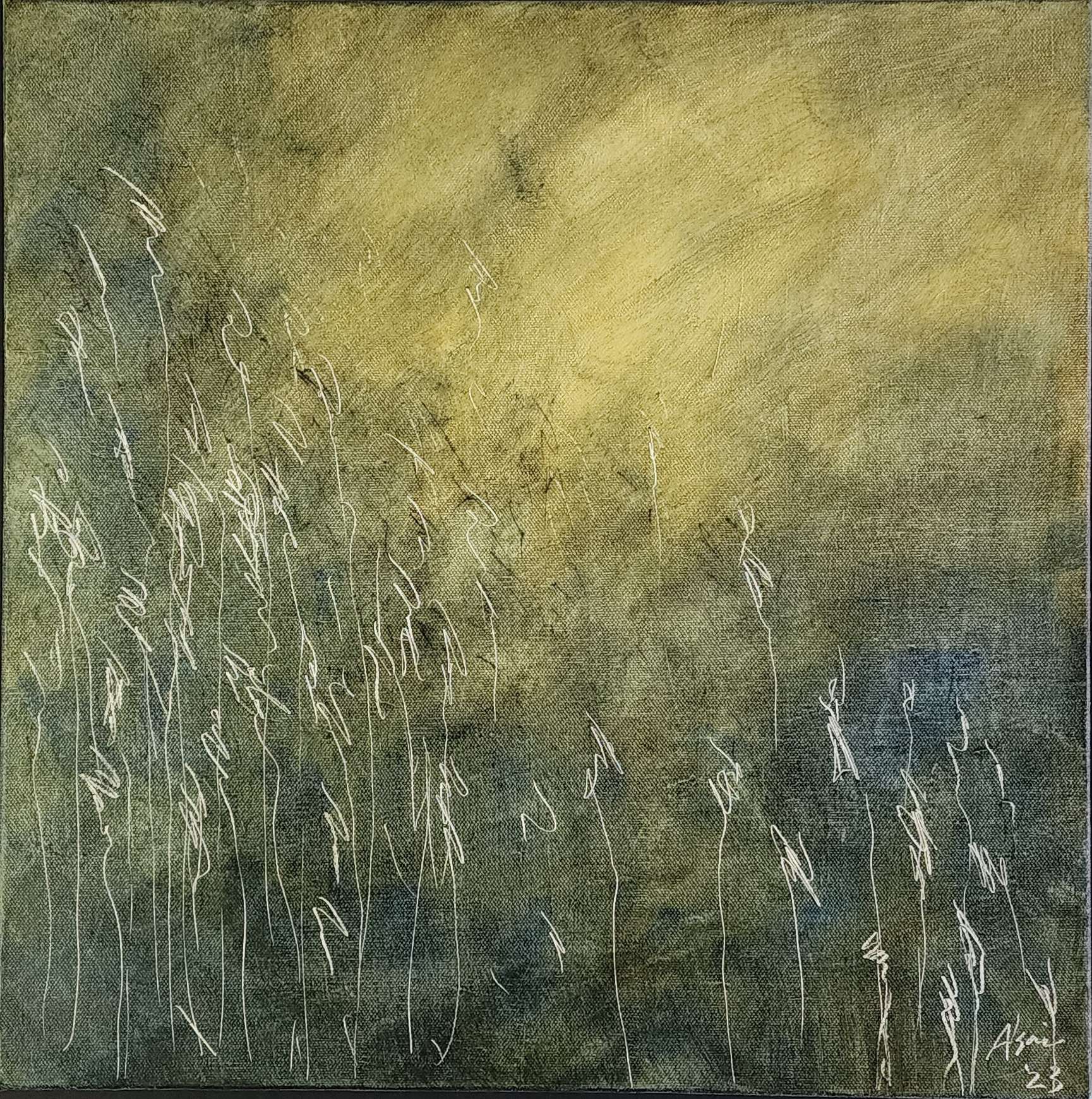 Small Grasses III, oil and graphite on canvas by Pamela Asai