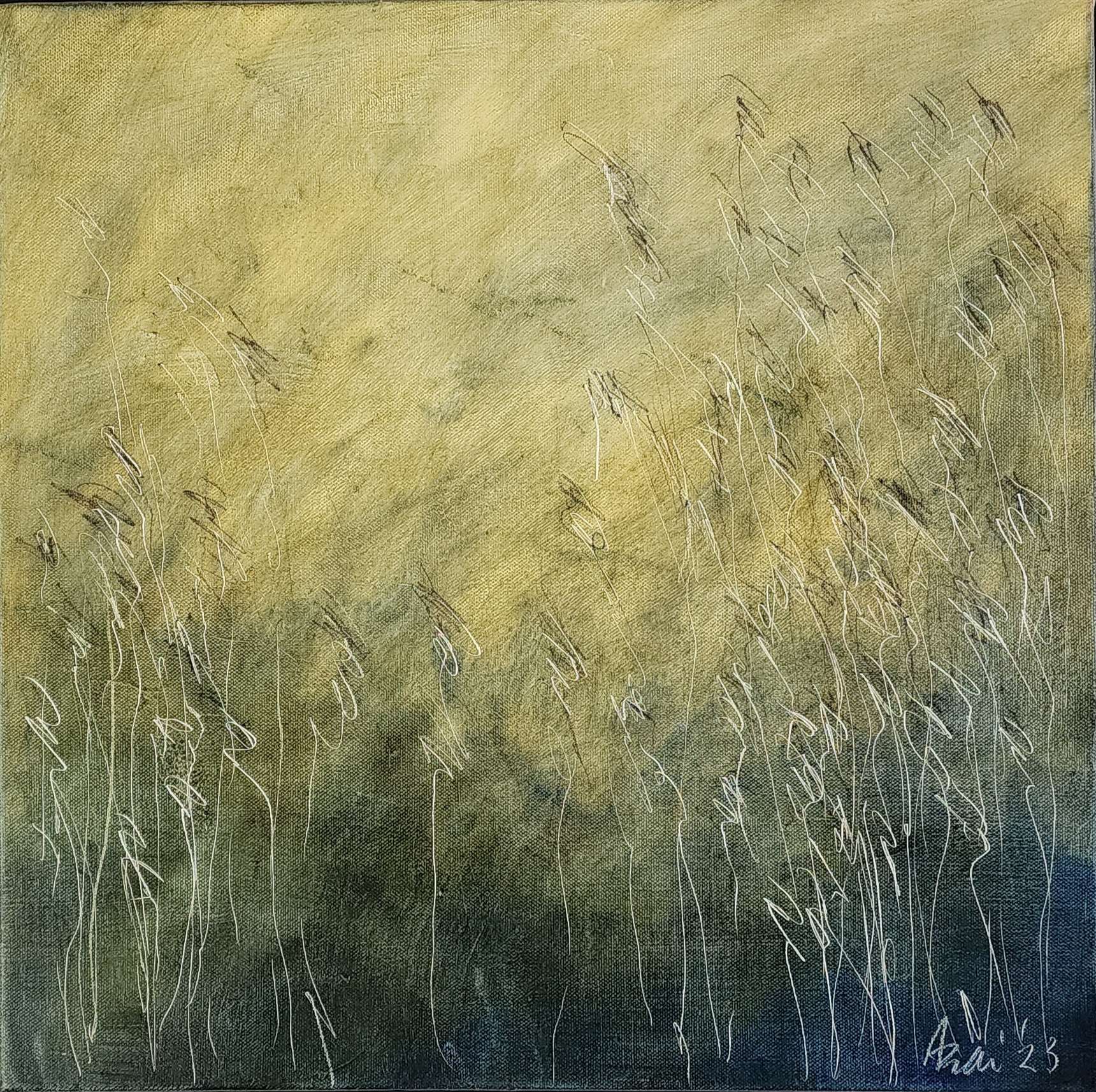 Small Grasses IV, oil and graphite on canvas by Pamela Asai