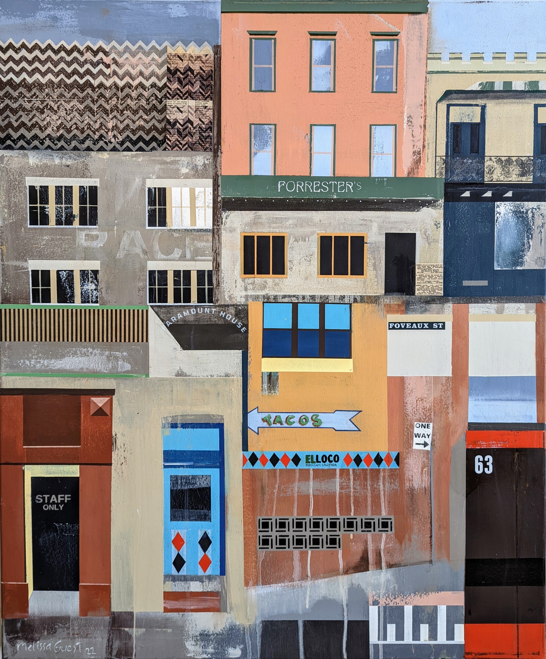 Paramount House & Foveaux St, Surry Hills, acrylic painting by Melissa Guest