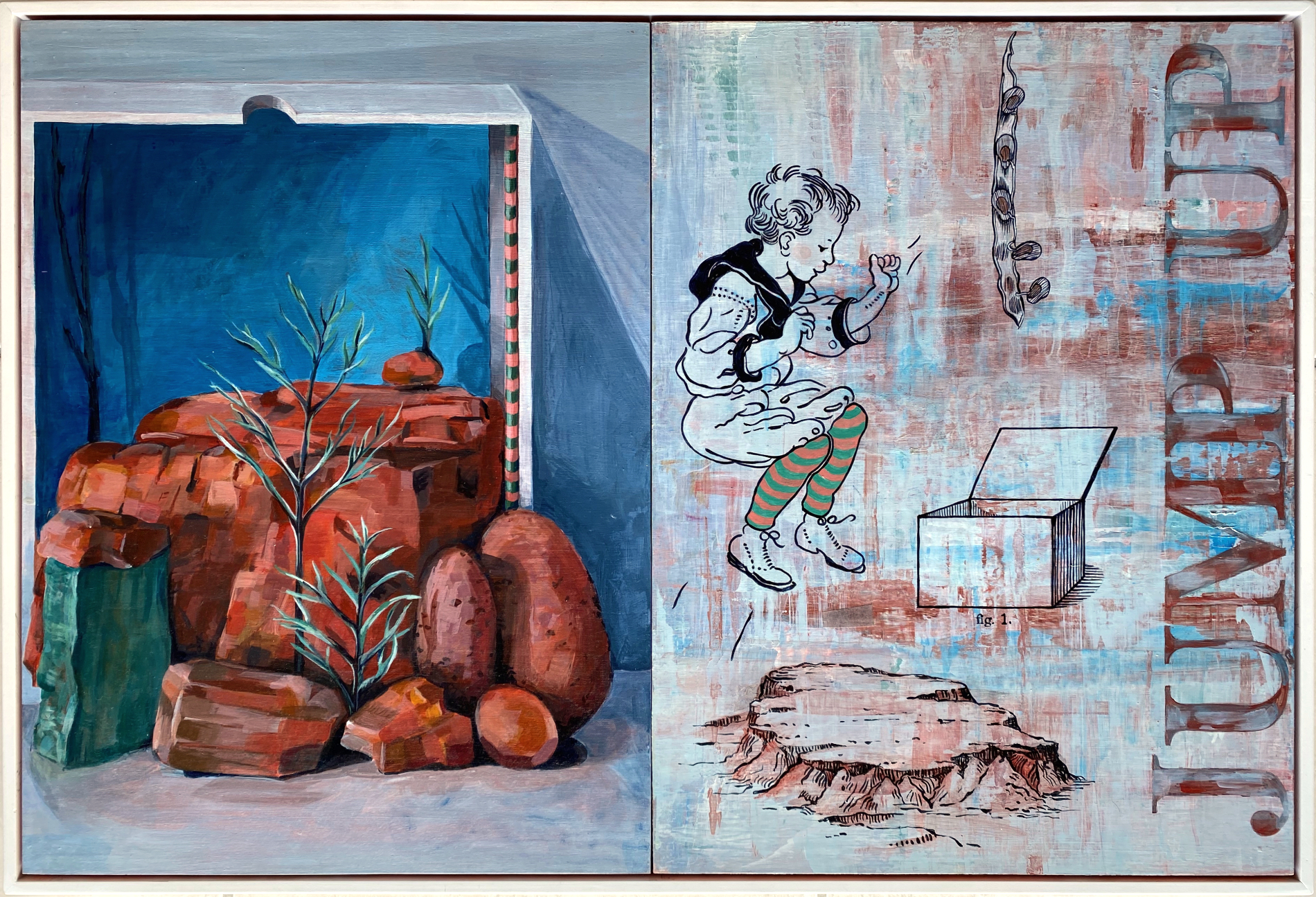 The Meaning of (Still) Life : Boxed Landscape – Jump Up, painting by Leigh Schoenheimer
