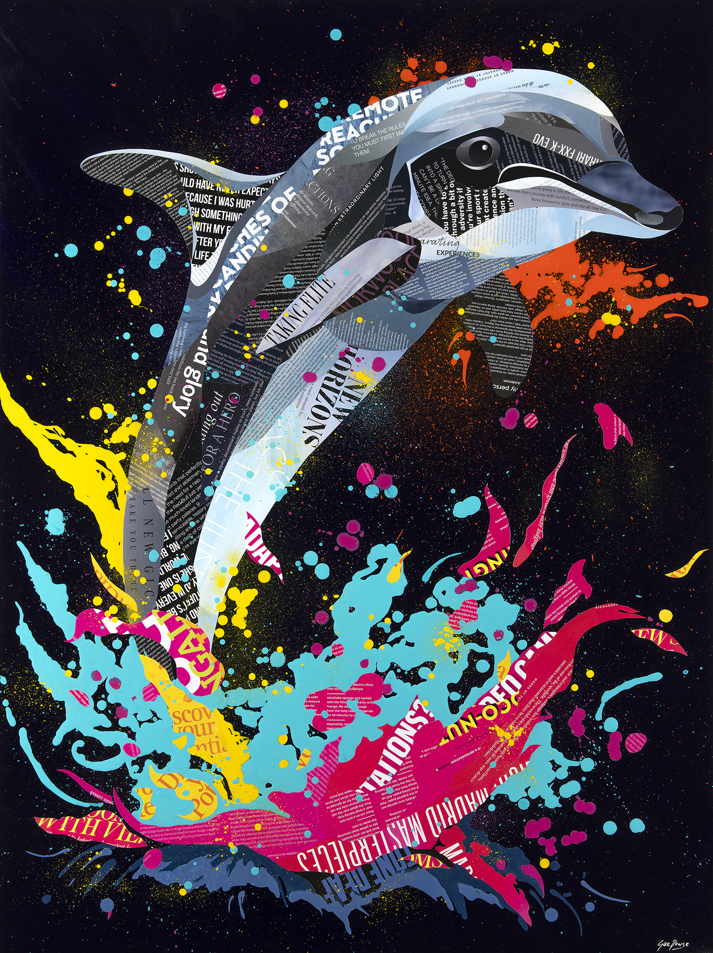 Dolphin Splash, Mixed Media by Sue Dowse