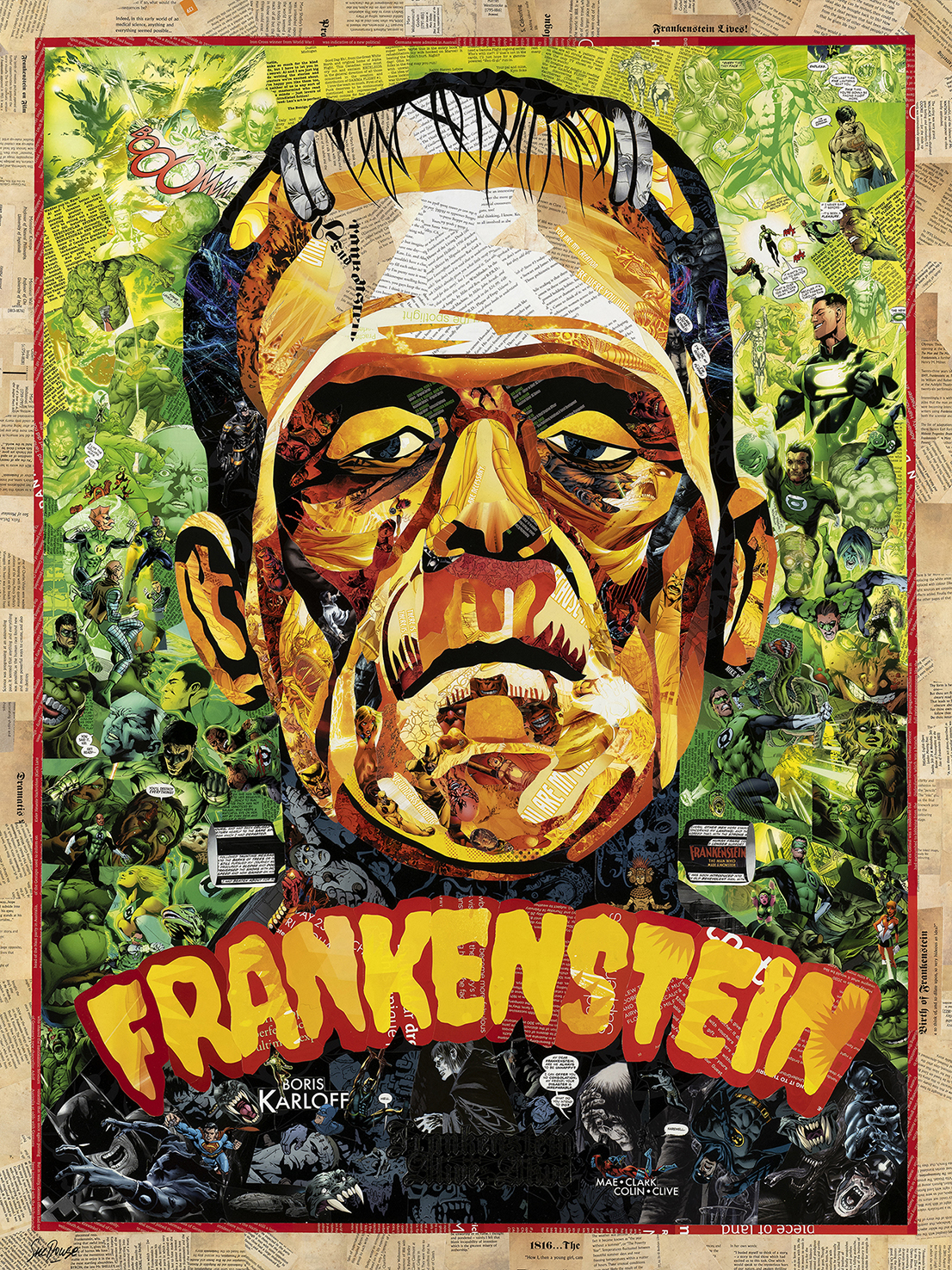 Frankenstein’s Superheroes, Mixed Media by Sue Dowse