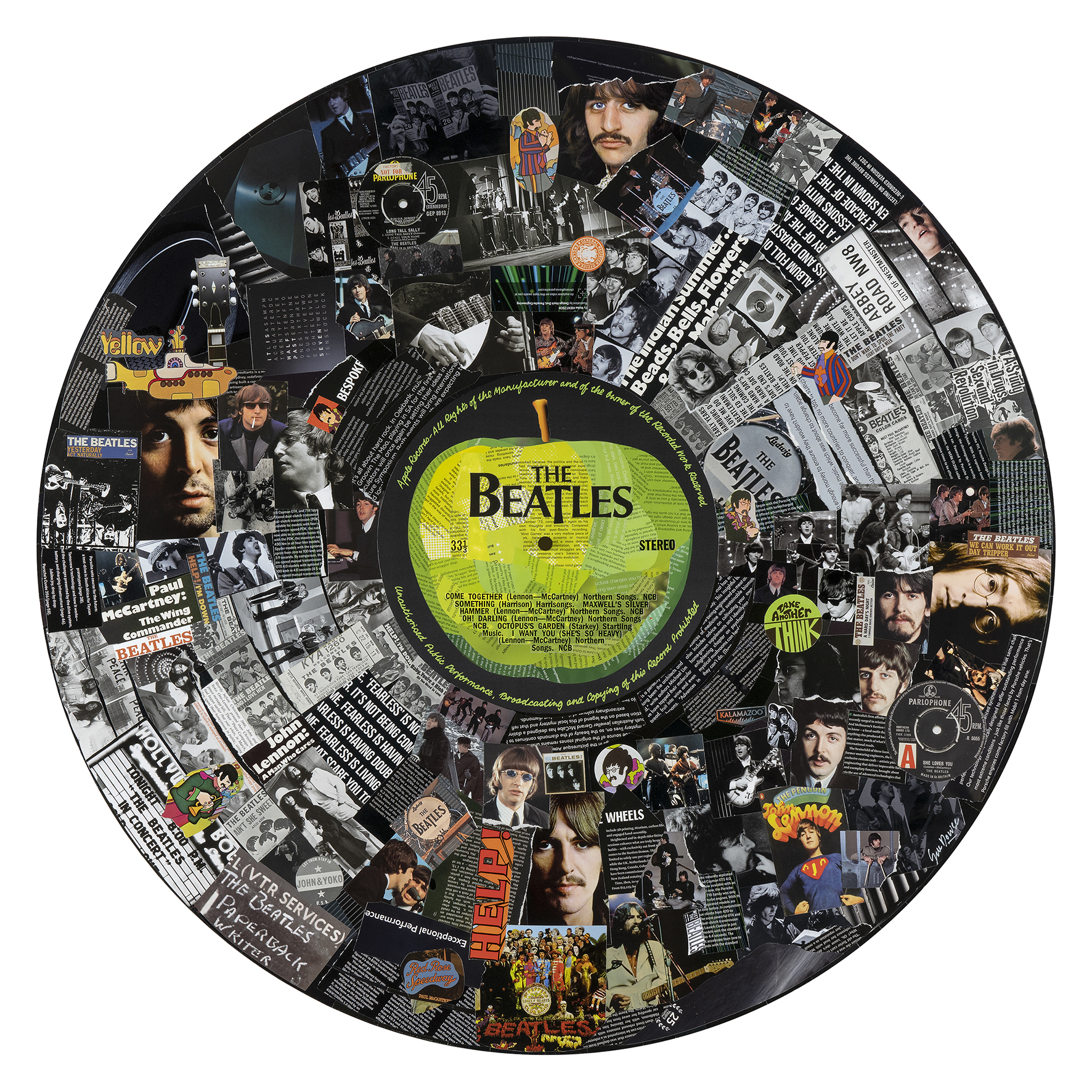 The Beatles Vinyl CLOCK, Mixed Media by Sue Dowse
