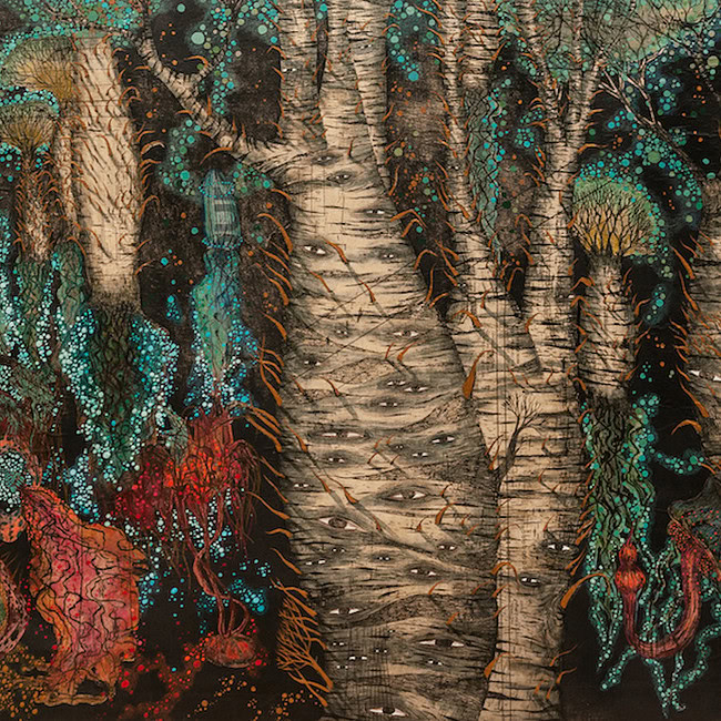 The Floating Forest, Etching on archival paper by Paula Quintela