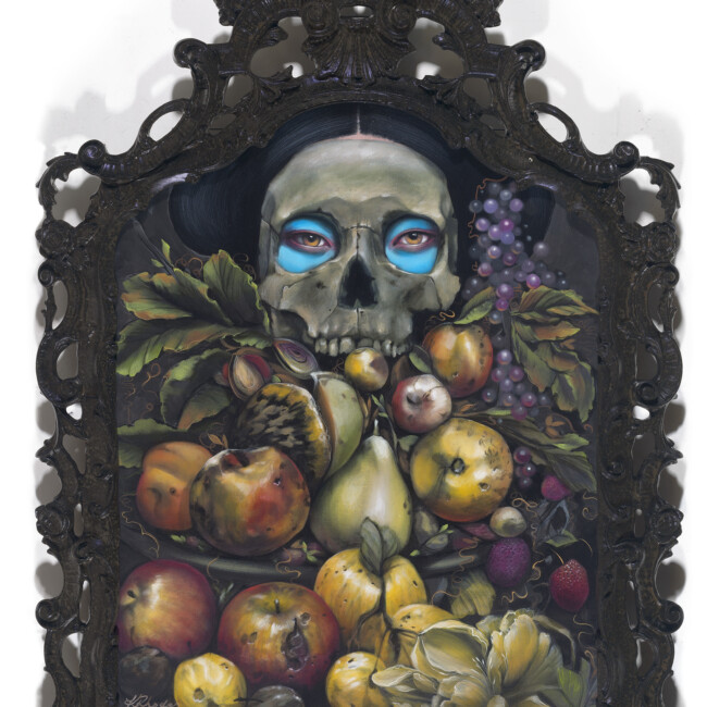 'Is it still life?', Acrylics and oil Stumble glaze on cotton by Katrina Rhodes